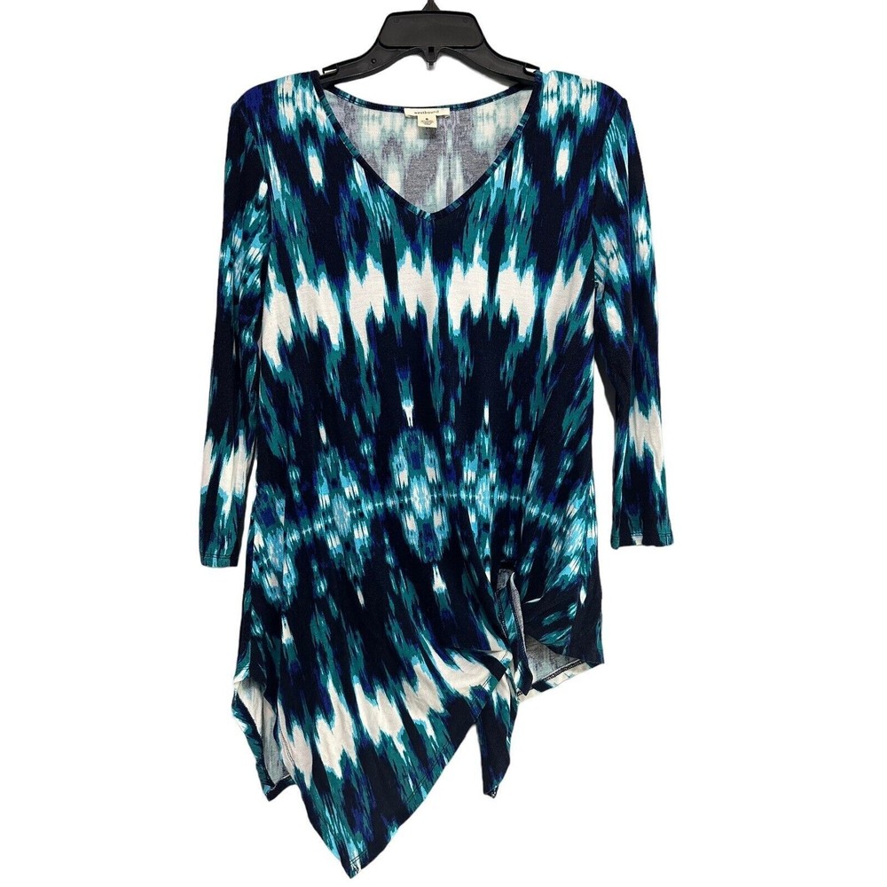 Westbound Womens Top Size S Asymmetrical Front Tie 3/4 Sleeves Tie Dye‎ V-Neck